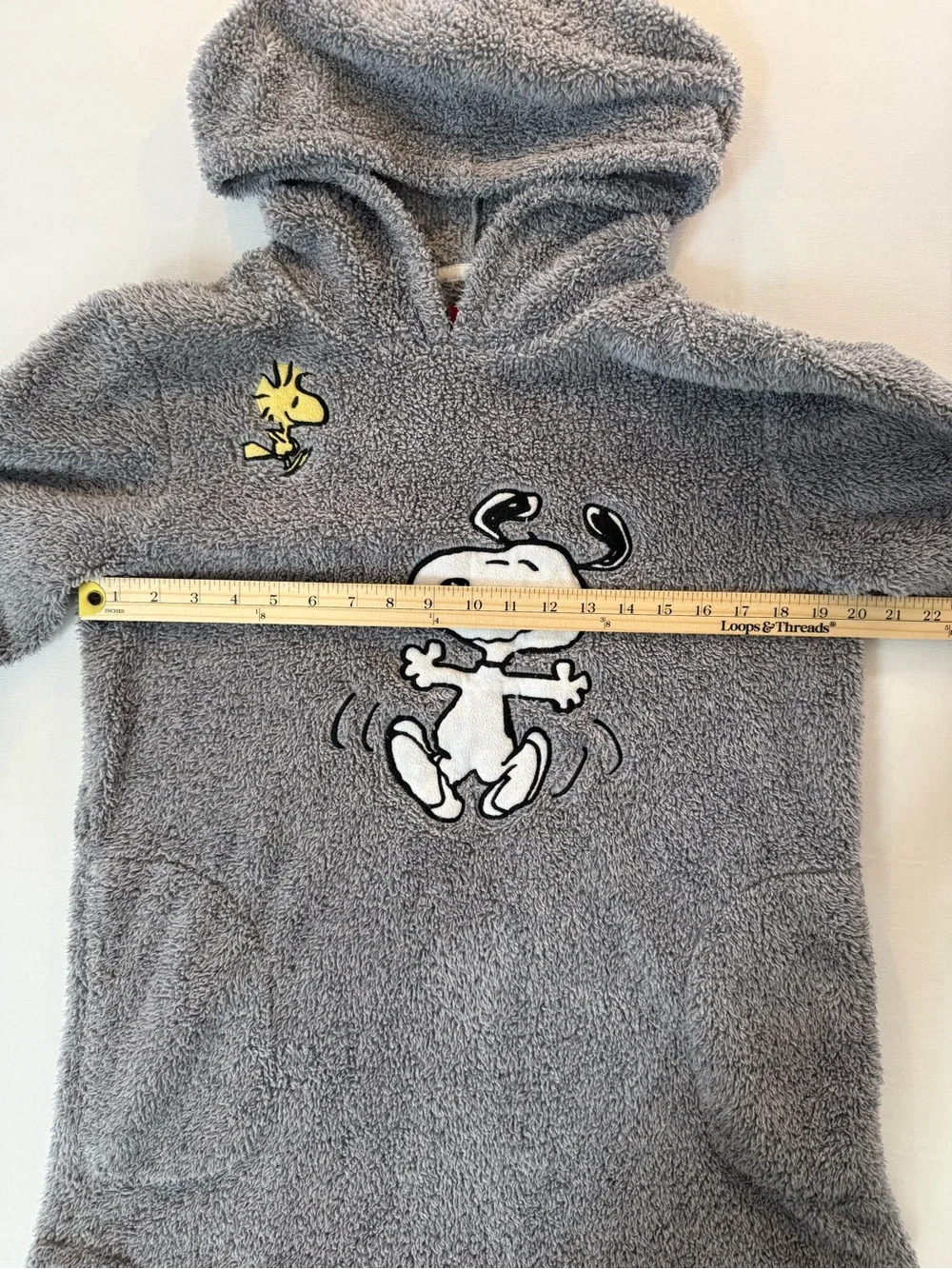 Peanuts Gray Plush Hoodie with Red Label